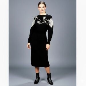 Vintage 80s Black Beaded Silk Angora Long Sweater Dress - Medium, w/ tags! 🧶